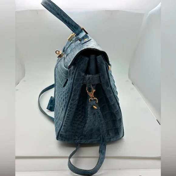 Elegant Blue Crocodile Embossed Leather Birkin Style Handbag Tote - Picture 2 of 8